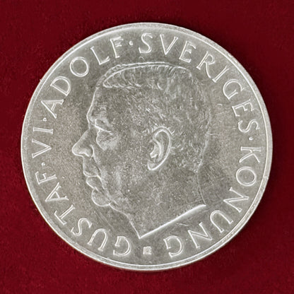 【スウェーデン】グスタフ6世アドルフ生誕70周年記念 5クローナ 銀貨 1952［B-0001110］