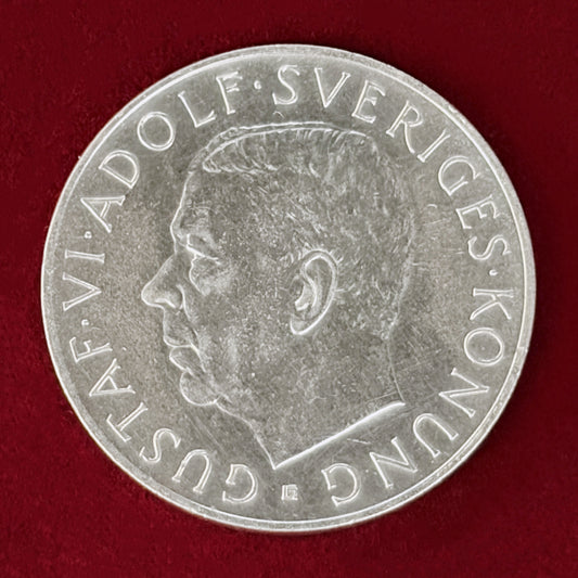 【スウェーデン】グスタフ6世アドルフ生誕70周年記念 5クローナ 銀貨 1952［B-0001110］