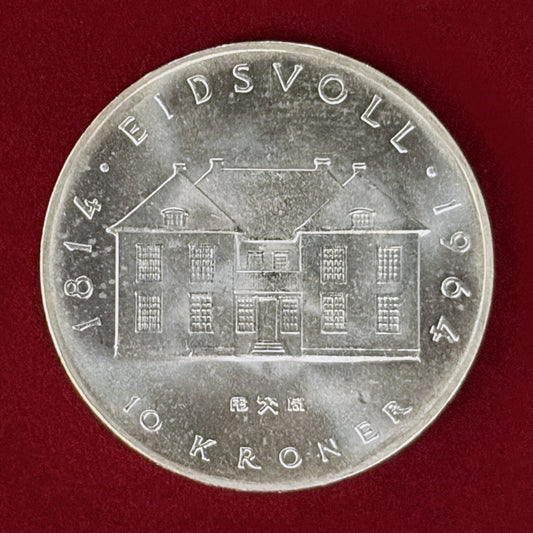 【ノルウェー】憲法制定150周年記念 10クローネ 銀貨 1964［B-0001111］