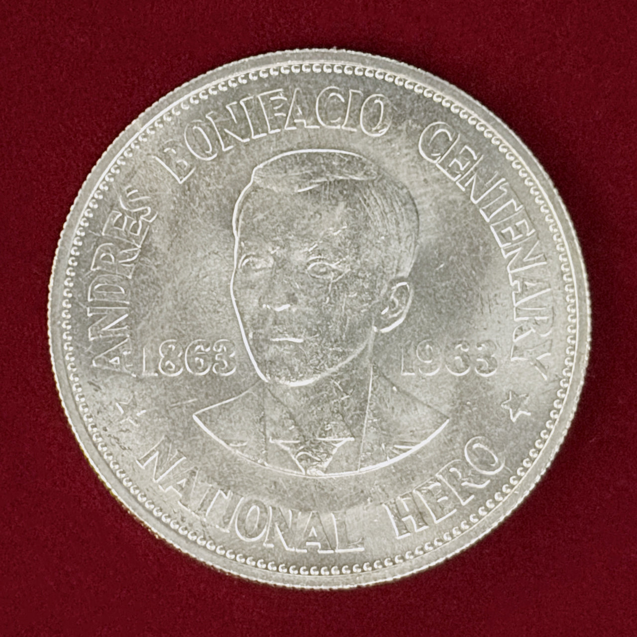 【フィリピン】アンドレス・ボニファシオ生誕100周年記念 1ペソ 銀貨 1963［B-0001117］