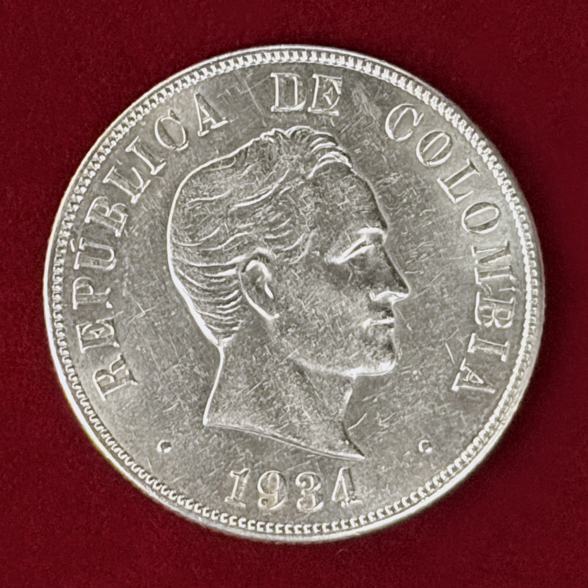 【コロンビア】50センターボ 銀貨 1934［B-0001161］