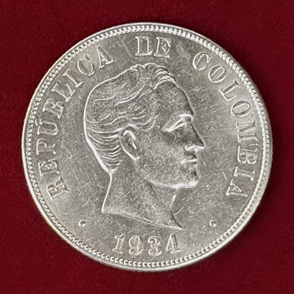 【コロンビア】50センターボ 銀貨 1934［B-0001161］