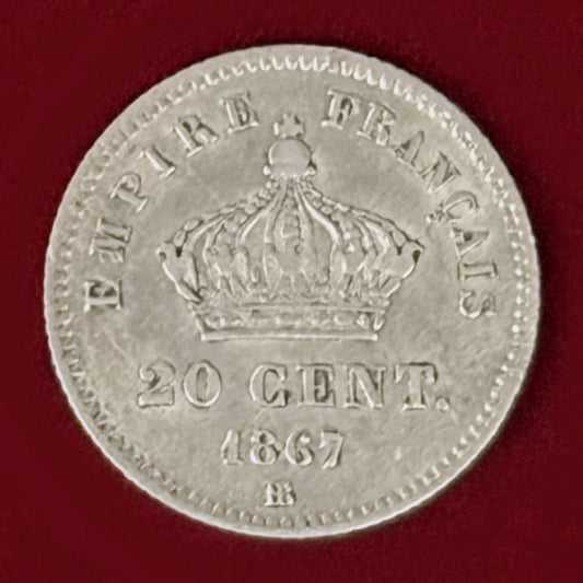 【フランス】ナポレオン3世 20セント 銀貨 1867［B-0001163］