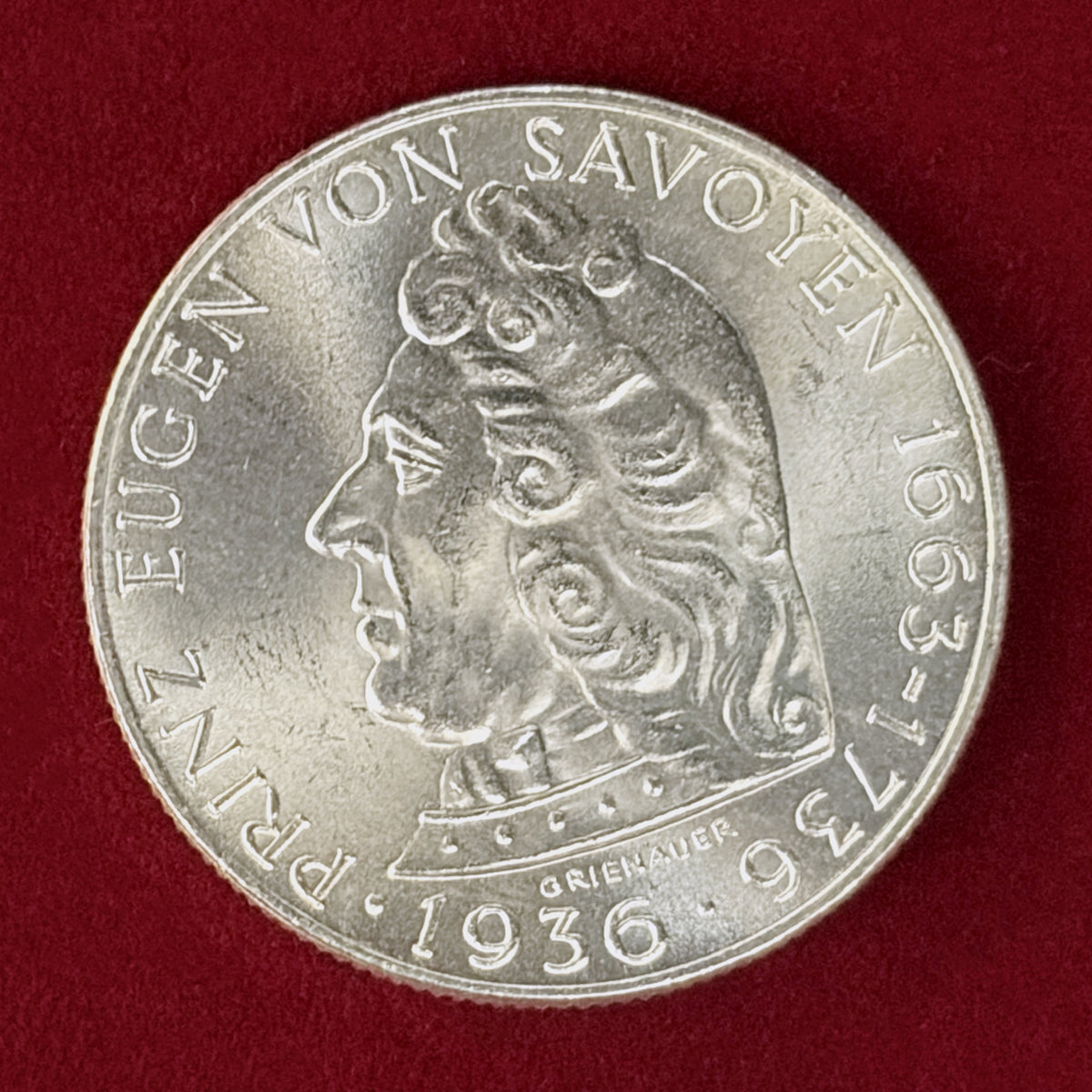 【オーストリア】サヴォイエン家オイゲン王子没後200周年記念 2シリング 銀貨 1936［B-0001172］