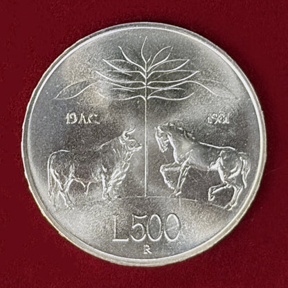 【イタリア】ウェルギリウス没後2000周年記念 500リラ 銀貨 1981［B-0001177］