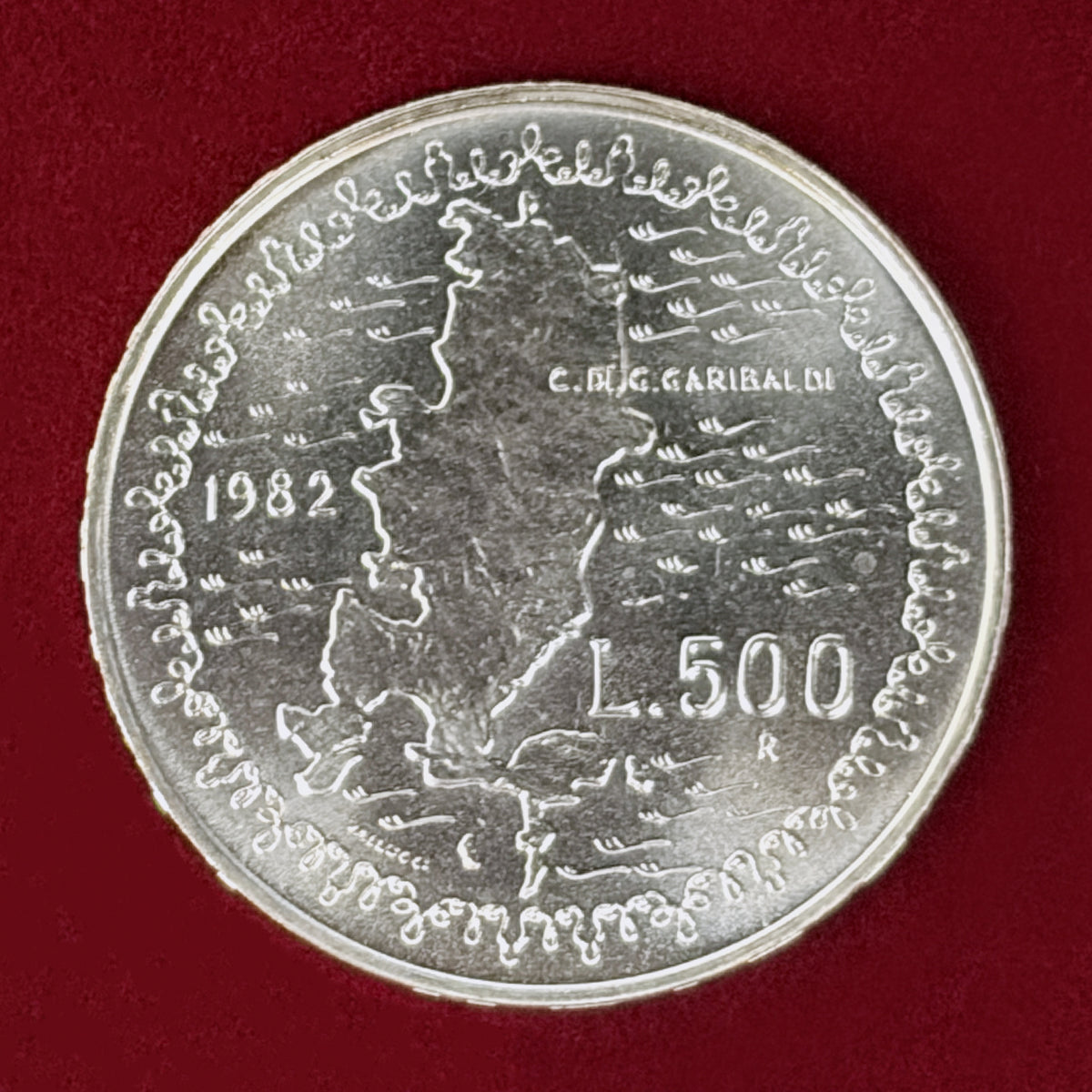 【イタリア】ガリバルディ没後100周年記念 500リラ 銀貨 1982［B-0001178］