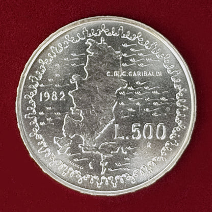 【イタリア】ガリバルディ没後100周年記念 500リラ 銀貨 1982［B-0001178］
