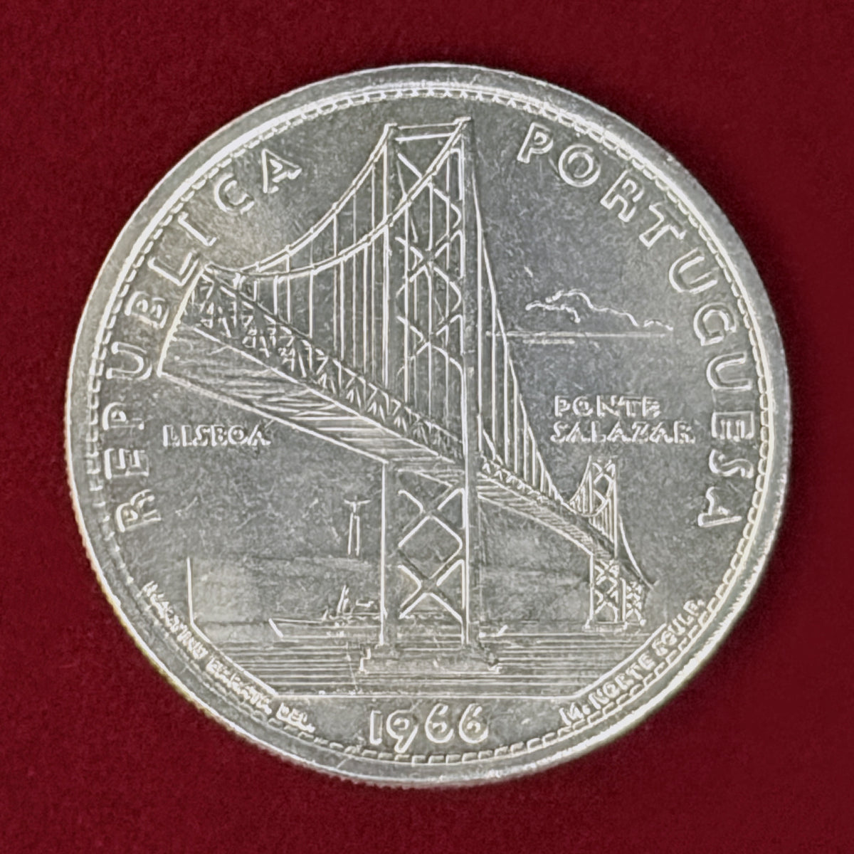 【ポルトガル】サラザール橋開通記念 20エスクード 銀貨 1966［B-0001179］