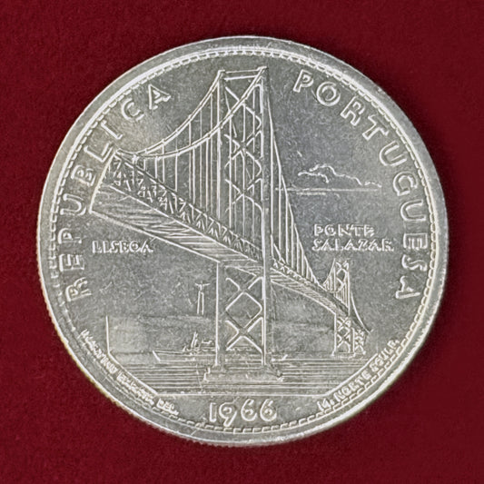 【ポルトガル】サラザール橋開通記念 20エスクード 銀貨 1966［B-0001179］