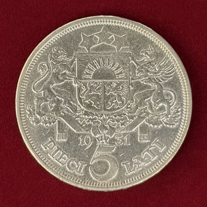 【ラトビア】5ラッツ 銀貨 1931［B-0001182］