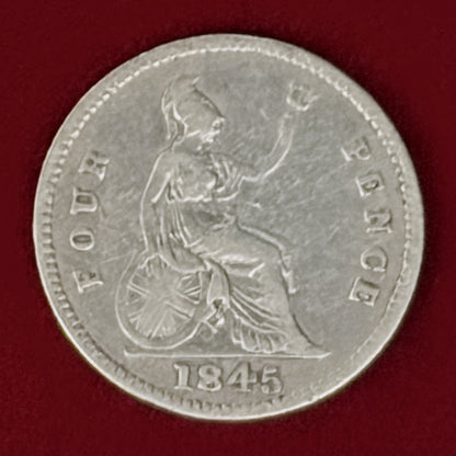 【イギリス】4ペンス 銀貨 1845［B-0001183］