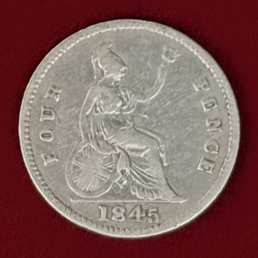 【イギリス】4ペンス 銀貨 1845［B-0001183］