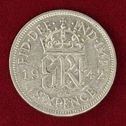 【イギリス】6ペンス 銀貨 1942［B-0001186］