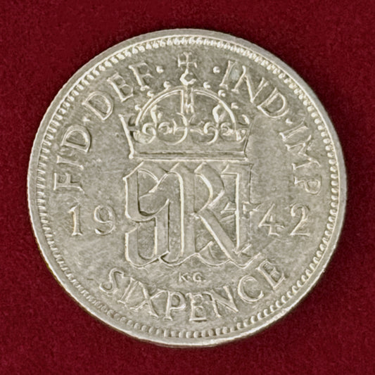 【イギリス】6ペンス 銀貨 1942［B-0001186］