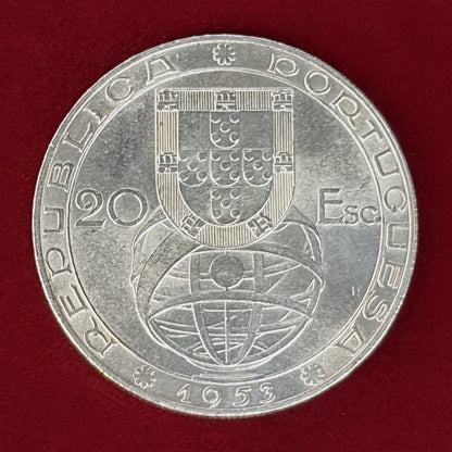 【ポルトガル】財政改革25周年記念 20エスクード 銀貨 1953［B-0001187］