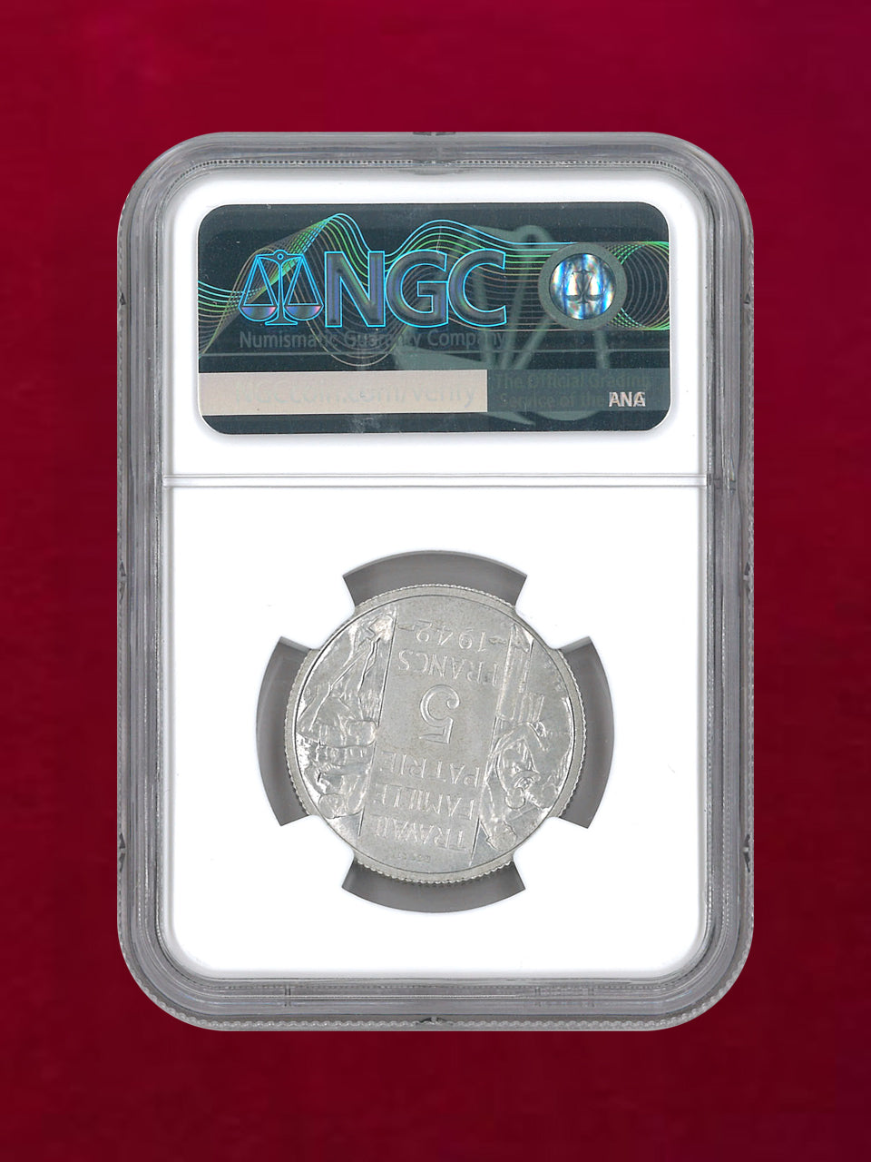 フランス】5フラン アルミ貨 1942 ESSAI NGC MS62［C-0000055