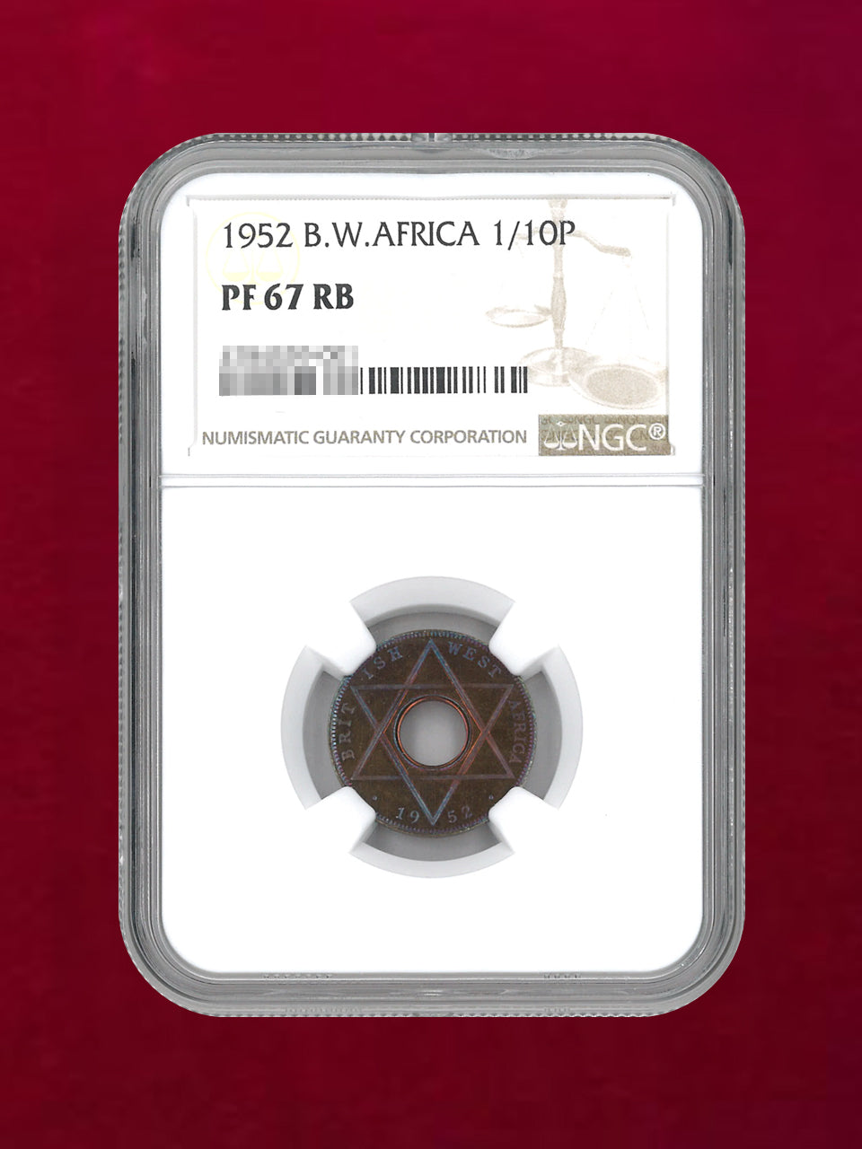 [British West Africa] 1/10 bronze penny 1952 NGC PF67 RB [C-0000080]