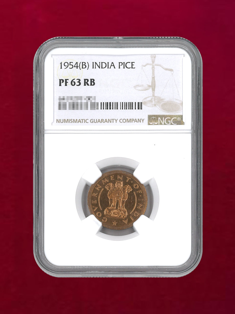 【インド】1パイス ホースコイン 1954 NGC PF 63 RB［C-0000113］