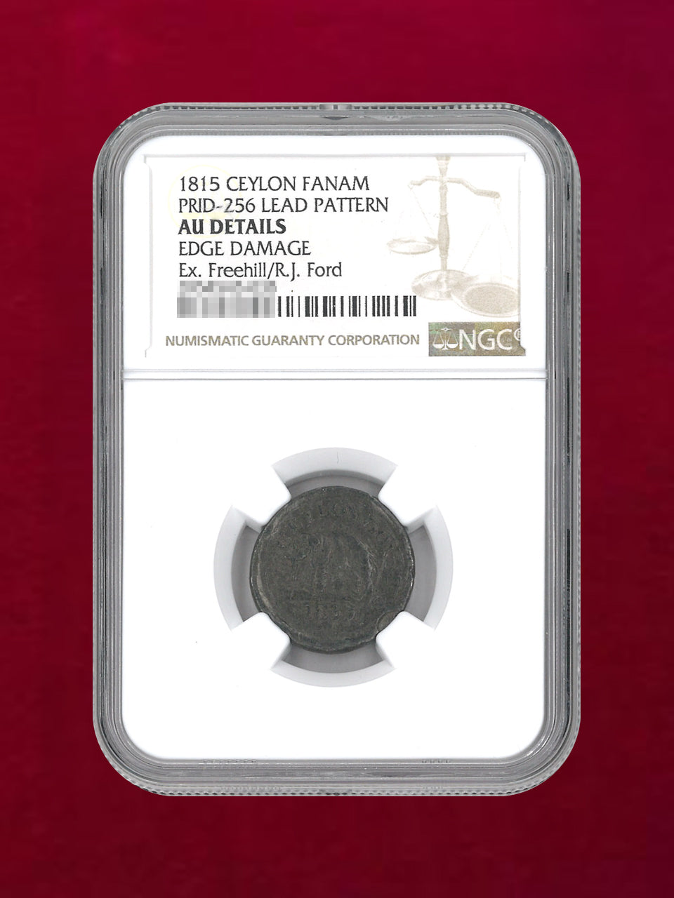 [Ceylon] Fanam Copper Coin 1815 NGC AU DETAILS EDGE DAMAGE [C-0000131]