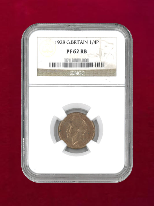 【イギリス】1/4ペニー 青銅貨 1928 NGC PF 62 RB［C-0000148］