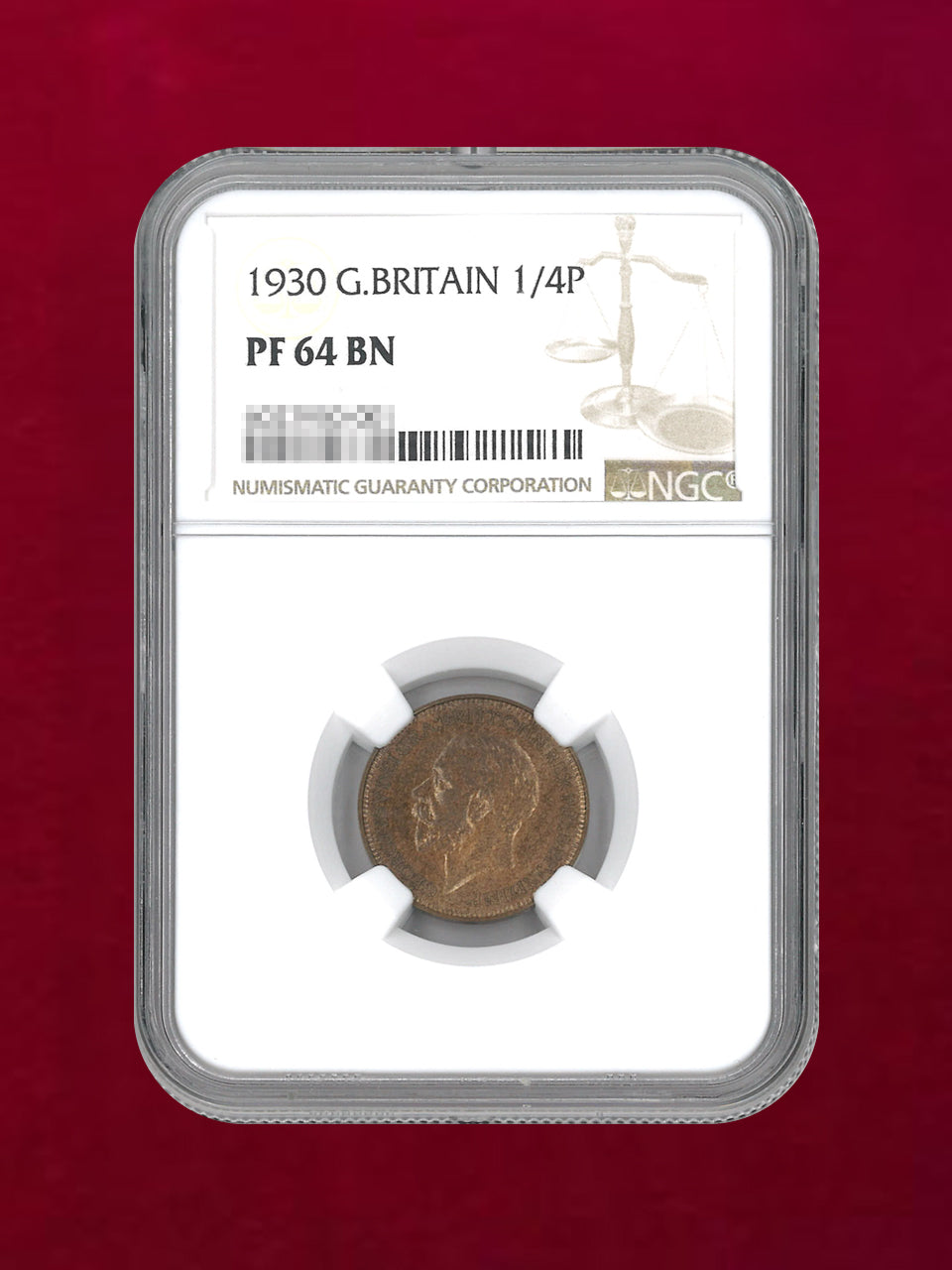 【イギリス】1/4ペニー 青銅貨 1930 NGC PF 64 BN［C-0000150］