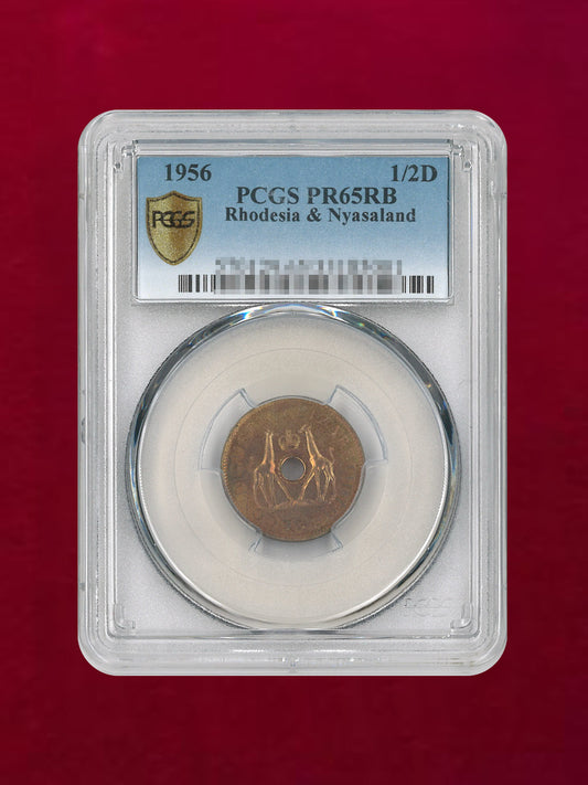 【ローデシア・ニヤサランド連邦】1/2ペニー青銅貨 1956 PCGS PR65RB［C-0000151］