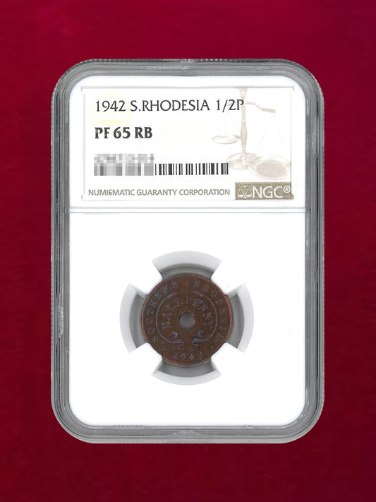 【南ローデシア】1/2ペニー青銅貨 1942 NGC PF 65 RB［C-0000152］