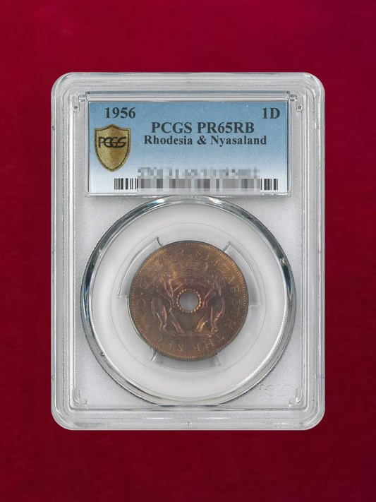 【ローデシア・ニヤサランド連邦】ペニー青銅貨 1956 PCGS PR65RB［C-0000154］