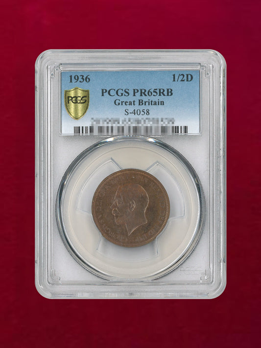 【イギリス】1/2ペニー青銅貨 1936 PCGS PR65RB［C-0000155］