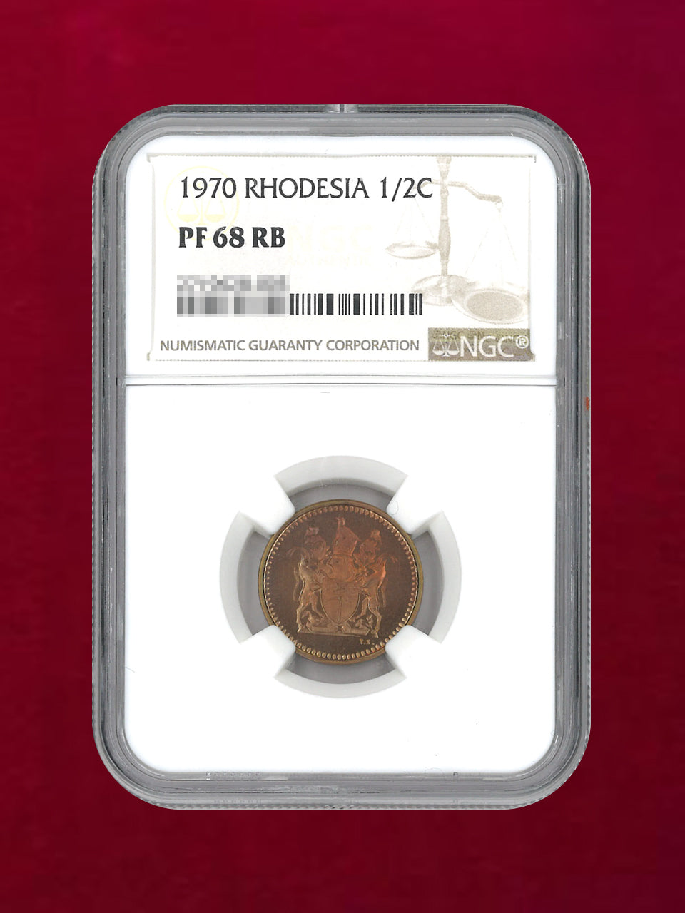 [Rhodesia] 1/2 cent bronze coin 1970 NGC PF 68 RB [C-0000156]