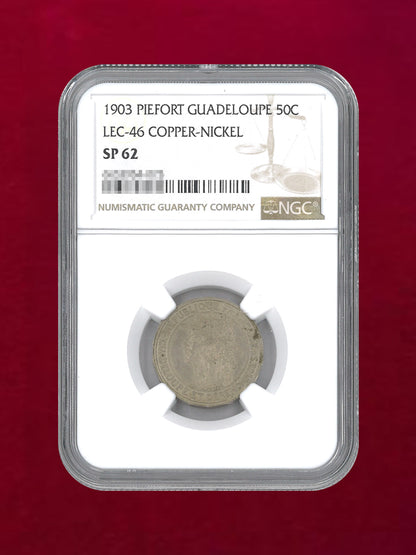 【グアドループ】50センティモ 白銅貨 PIEFORT 1903 NGC SP 62［C-0000159］