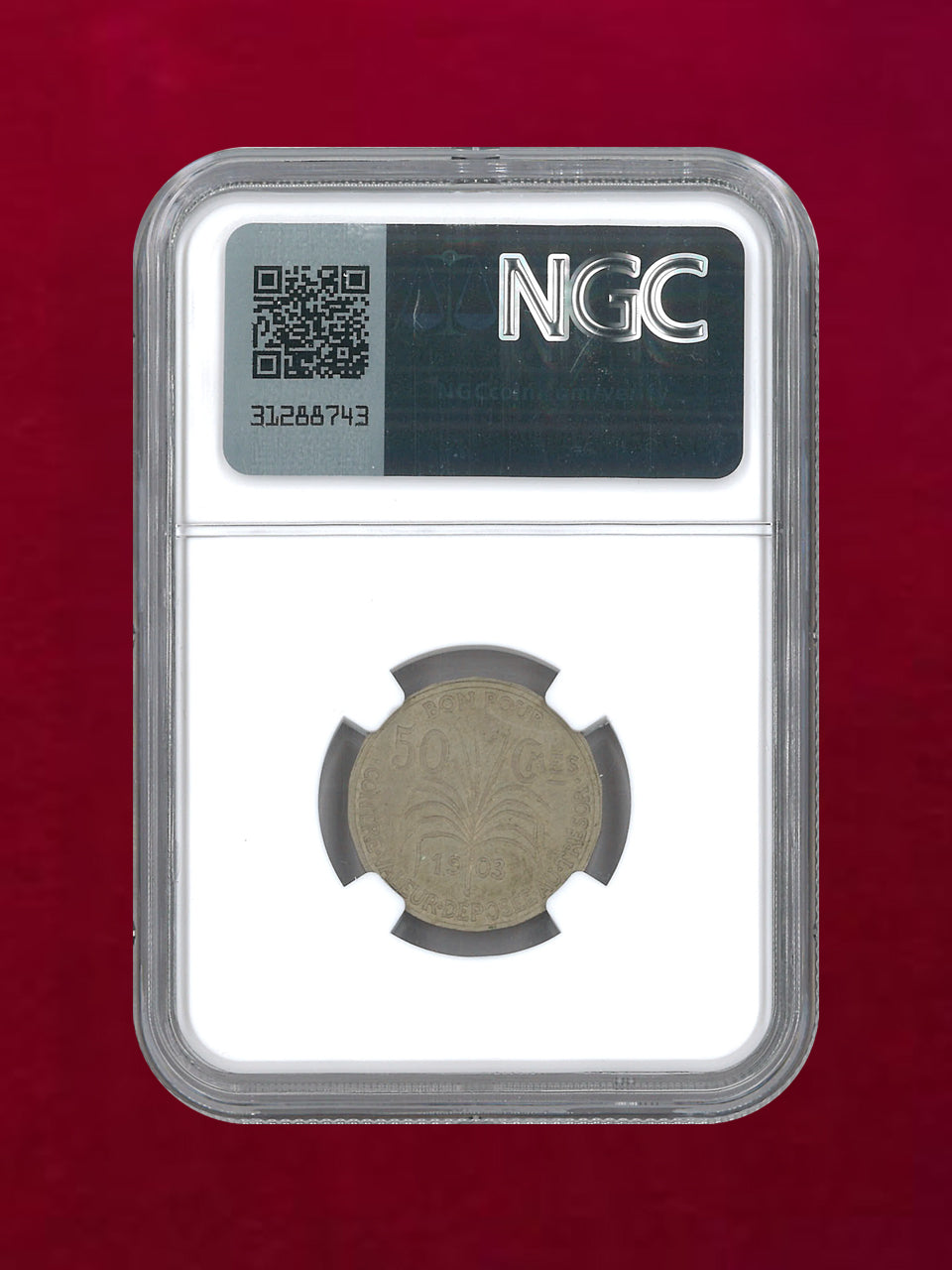 グアドループ】50センティモ 白銅貨 PIEFORT 1903 NGC SP 62［C