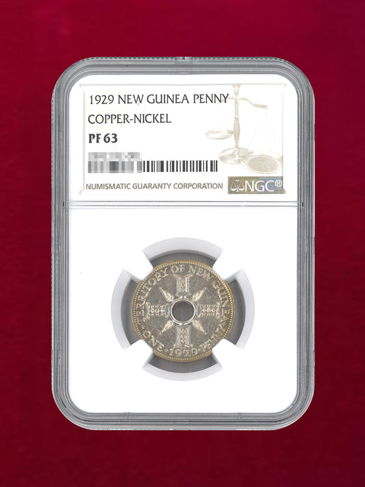 【ニューギニア】ペニー 白銅貨 1929 NGC PF 63［C-0000160］