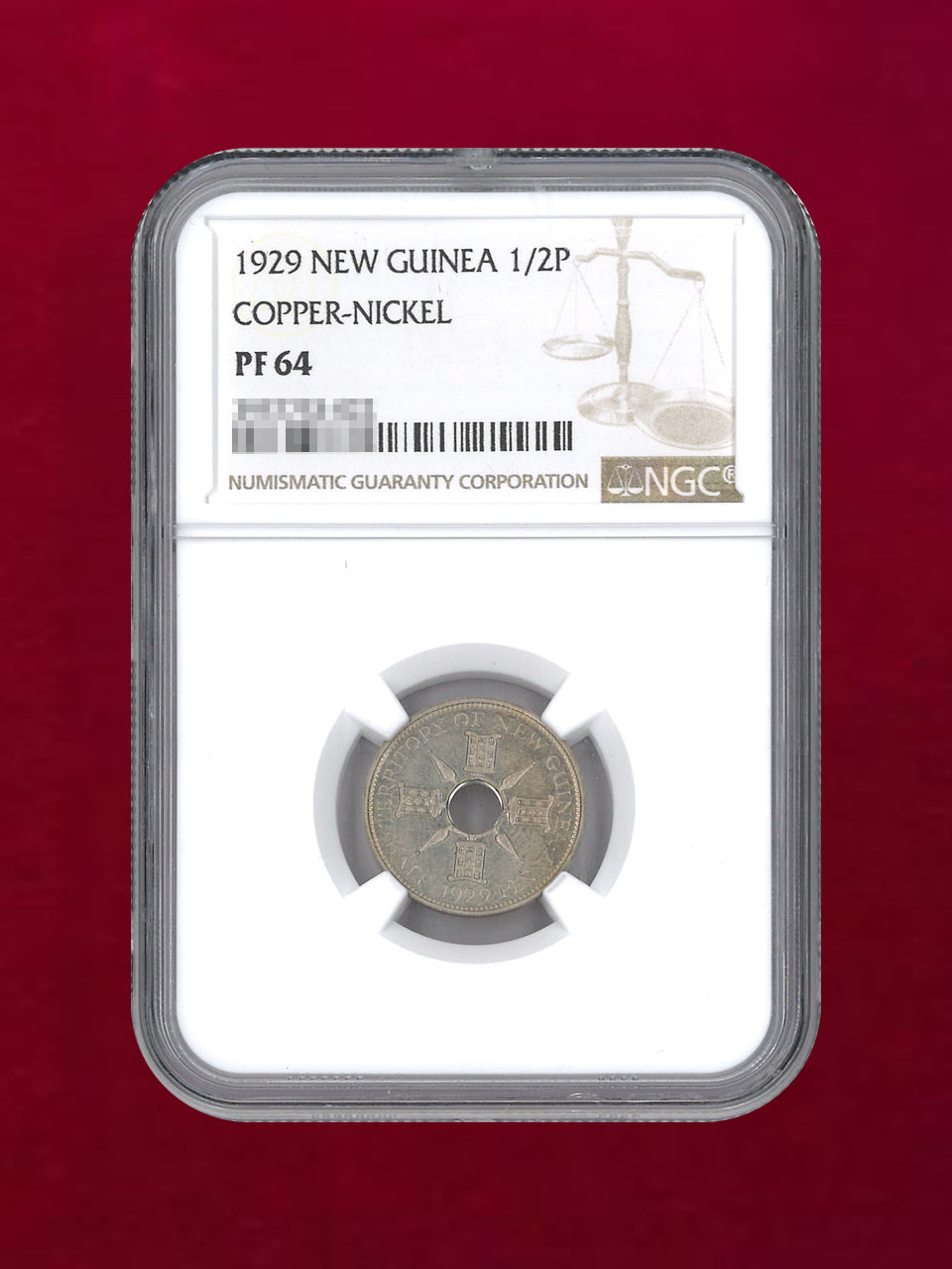 【ニューギニア】1/2ペニー 白銅貨 1929 NGC PF 64［C-0000161］