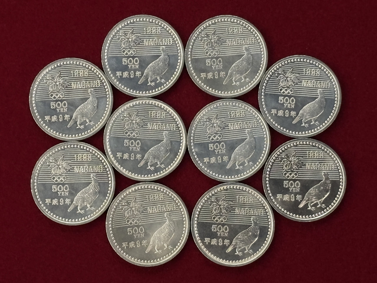 [Japan] Nagano Winter Olympics Commemorative 500 yen Cupronickel Coin, 1st  Edition, Snowboard, Set of 10, 1997 [C-0000599]