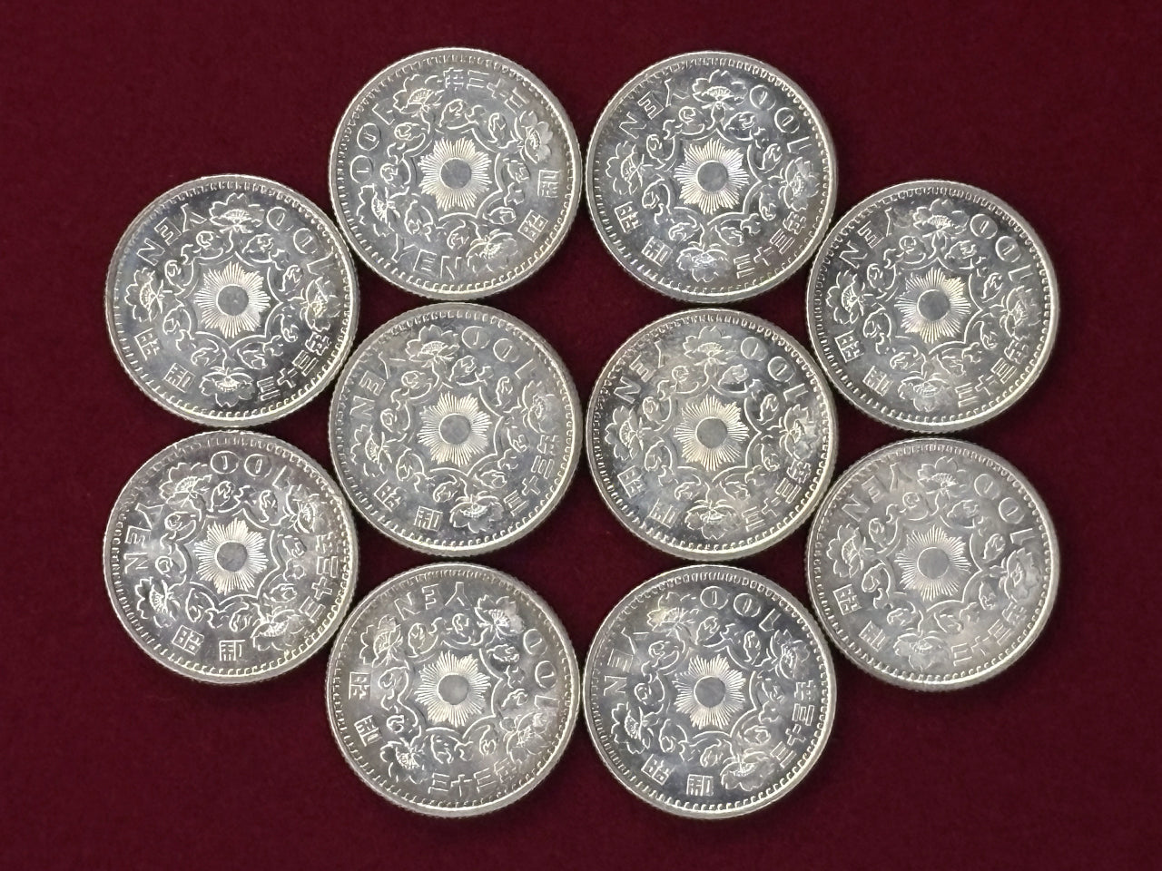 【日本】鳳凰100円 銀貨 10枚組 昭和33(1958)［C-0000696］