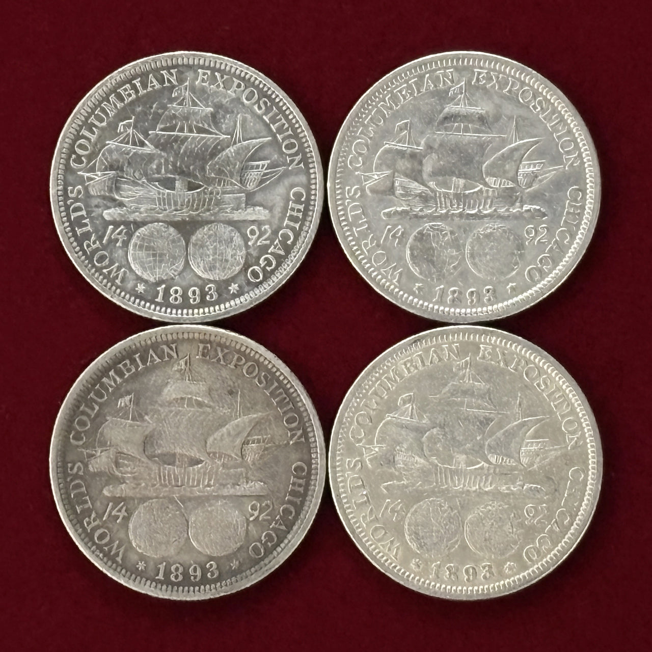 【アメリカ】コロンビア博覧会記念 1/2ドル 銀貨 4枚組 1893［C-0000709］