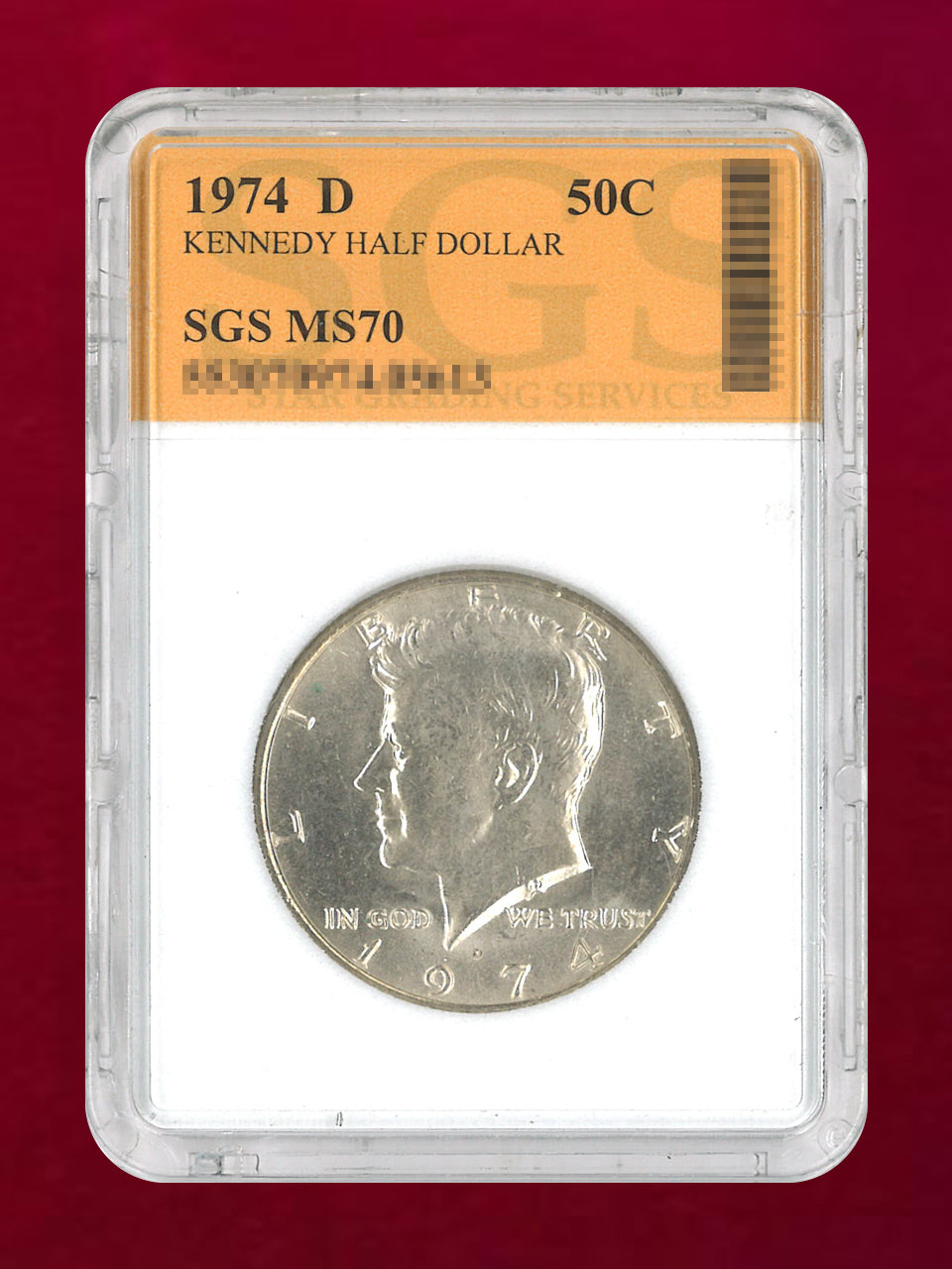 [USA] 1/2 Dollar Cupronickel Kennedy Half Dollar 1974D SGS Slab [C-0000742]