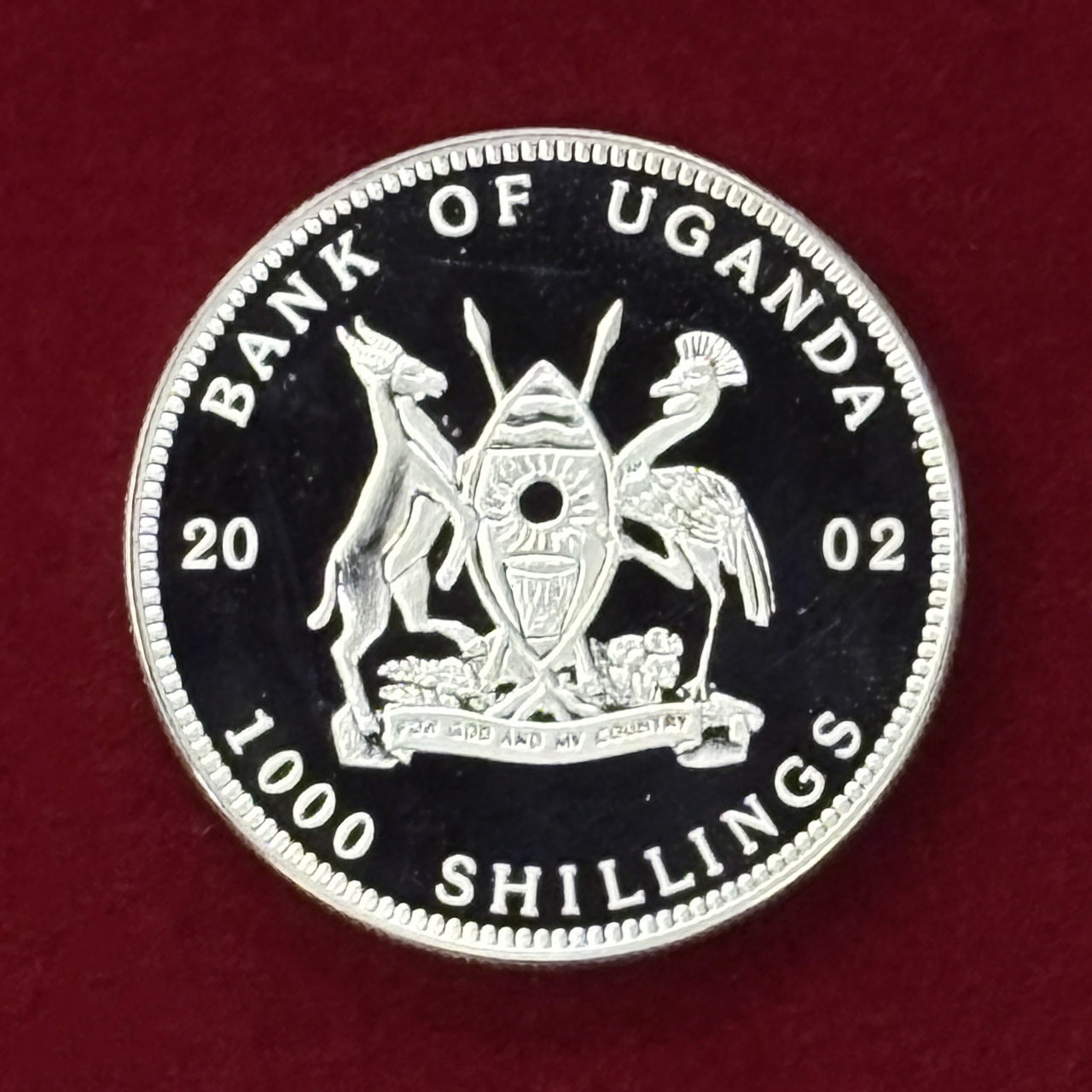 Price Reduced [Uganda] Sea Creature Black Fish with White Spots 1000 Shillings Proof 2002 [C-0000796]