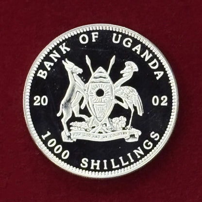 Price Reduced [Uganda] Sea Creature Black Fish with White Spots 1000 Shillings Proof 2002 [C-0000796]