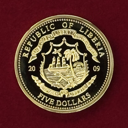 [Liberia] Barack Obama Inauguration Commemorative 5 Dollar Gold Plated 2009 [C-0000800]