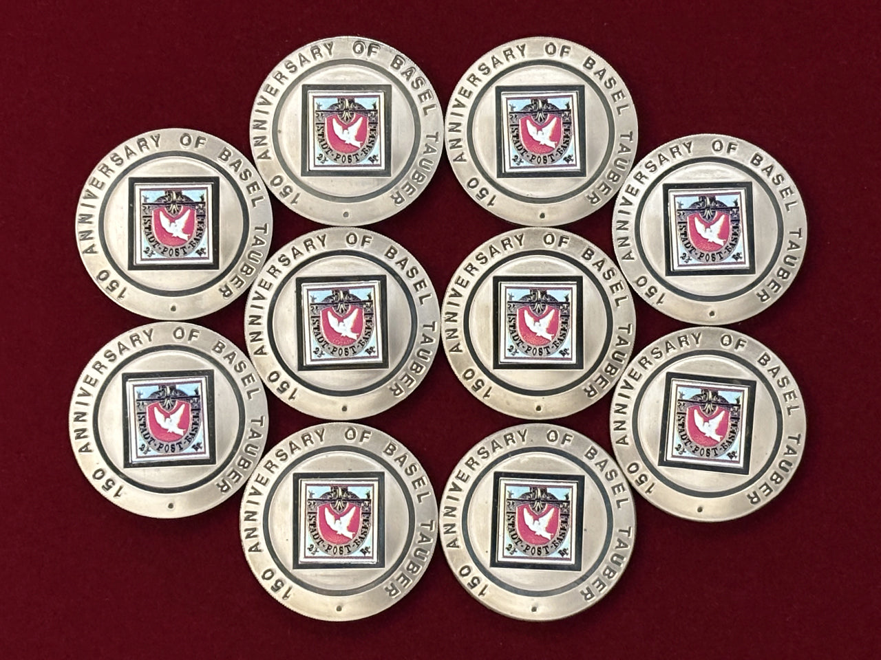 Equatorial Guinea: Basel Taube Stamp 150th Anniversary 1000 Franc Nickel Brass Coin, Set of 10, 1995 [C-0000803]