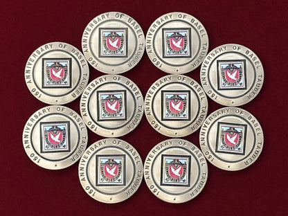 Equatorial Guinea: Basel Taube Stamp 150th Anniversary 1000 Franc Nickel Brass Coin, Set of 10, 1995 [C-0000803]