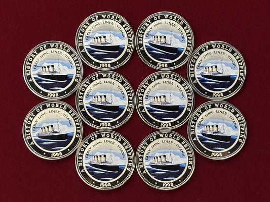 【ソマリア】世界の海運の歴史 タイタニック号 25シリング 白銅貨 10枚組 1998［C-0000805］