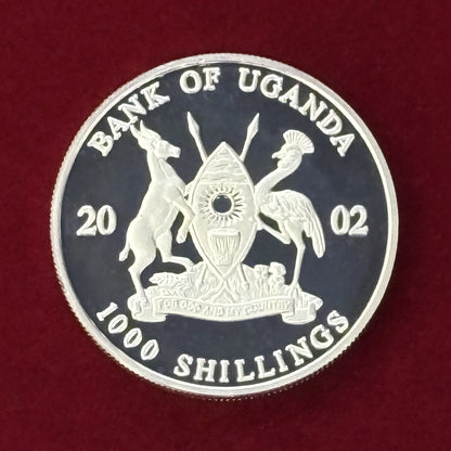 Price Reduced [Uganda] FIFA World Cup Korea/Japan Overhead Kick 1000 Shillings Proof 2002 [C-0000825]