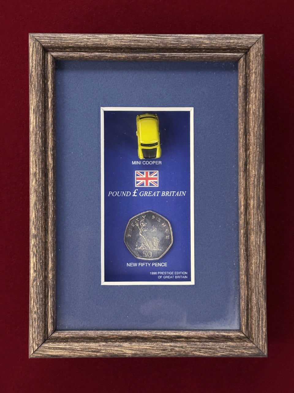 [UK] 50 pence cupronickel coin with Mini Cooper frame and stand set, 1998 [C-0000836]