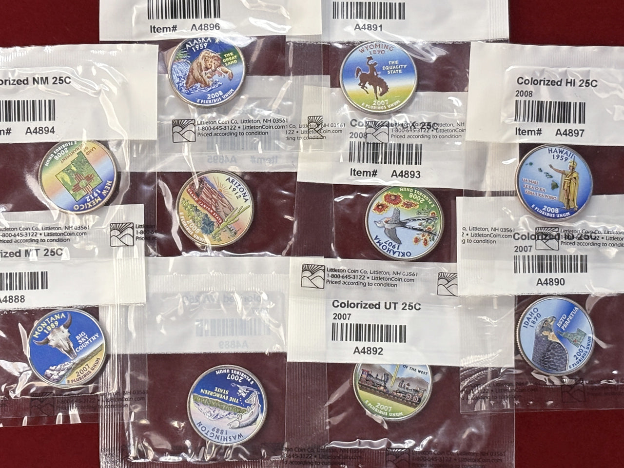 【アメリカ】各州カラープリント 25セント 白銅貨 10枚組 2007-2008［C-0000841］