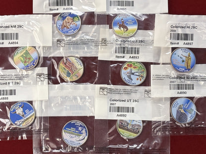 【アメリカ】各州カラープリント 25セント 白銅貨 10枚組 2007-2008［C-0000841］