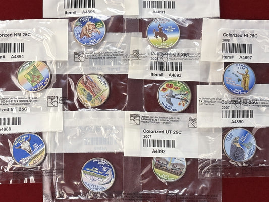 【アメリカ】各州カラープリント 25セント 白銅貨 10枚組 2007-2008［C-0000841］