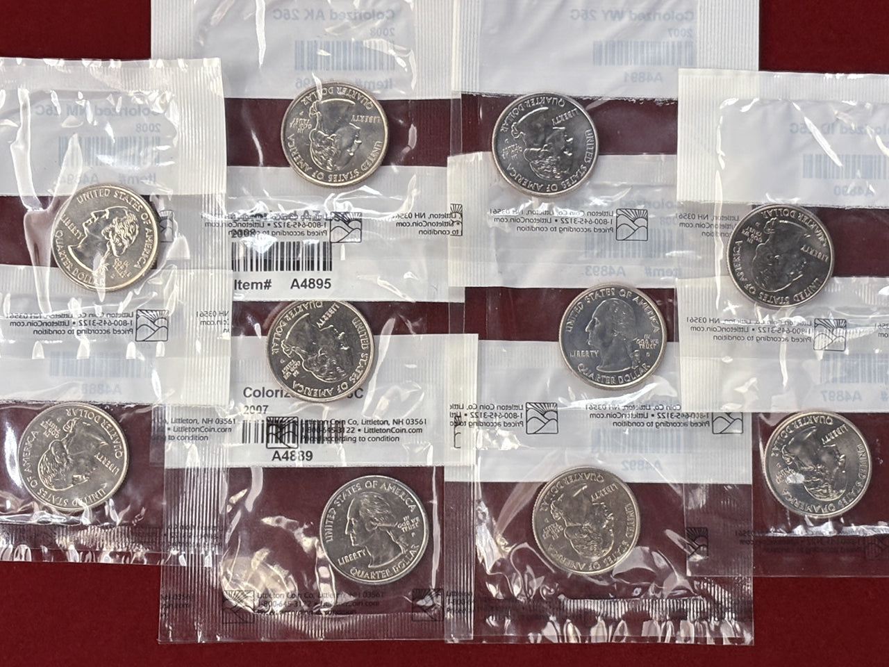 【アメリカ】各州カラープリント 25セント 白銅貨 10枚組 2007-2008［C-0000841］